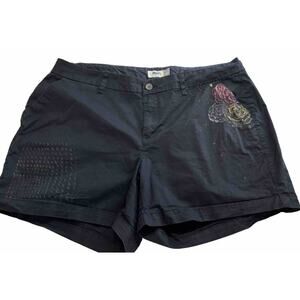 Old Navy Women's Plus Size16 Black Shorts Rose Design Print Artsy Art Summer